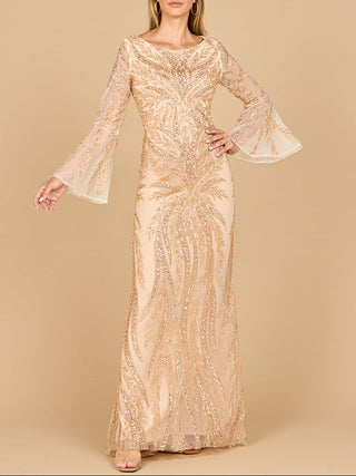 Lara 28887 - High Neck Beaded Dress with Bell Sleeves - Glamourous Grace