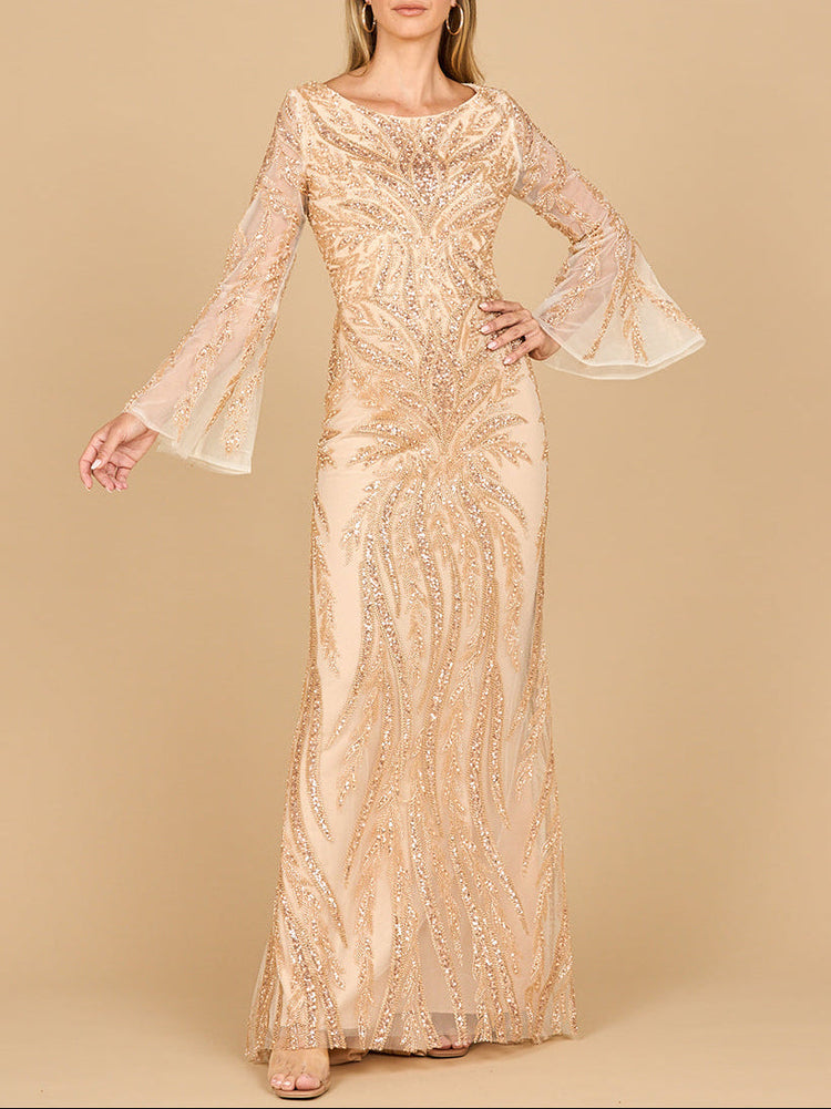 Lara 28887 - High Neck Beaded Dress with Bell Sleeves - Glamourous Grace