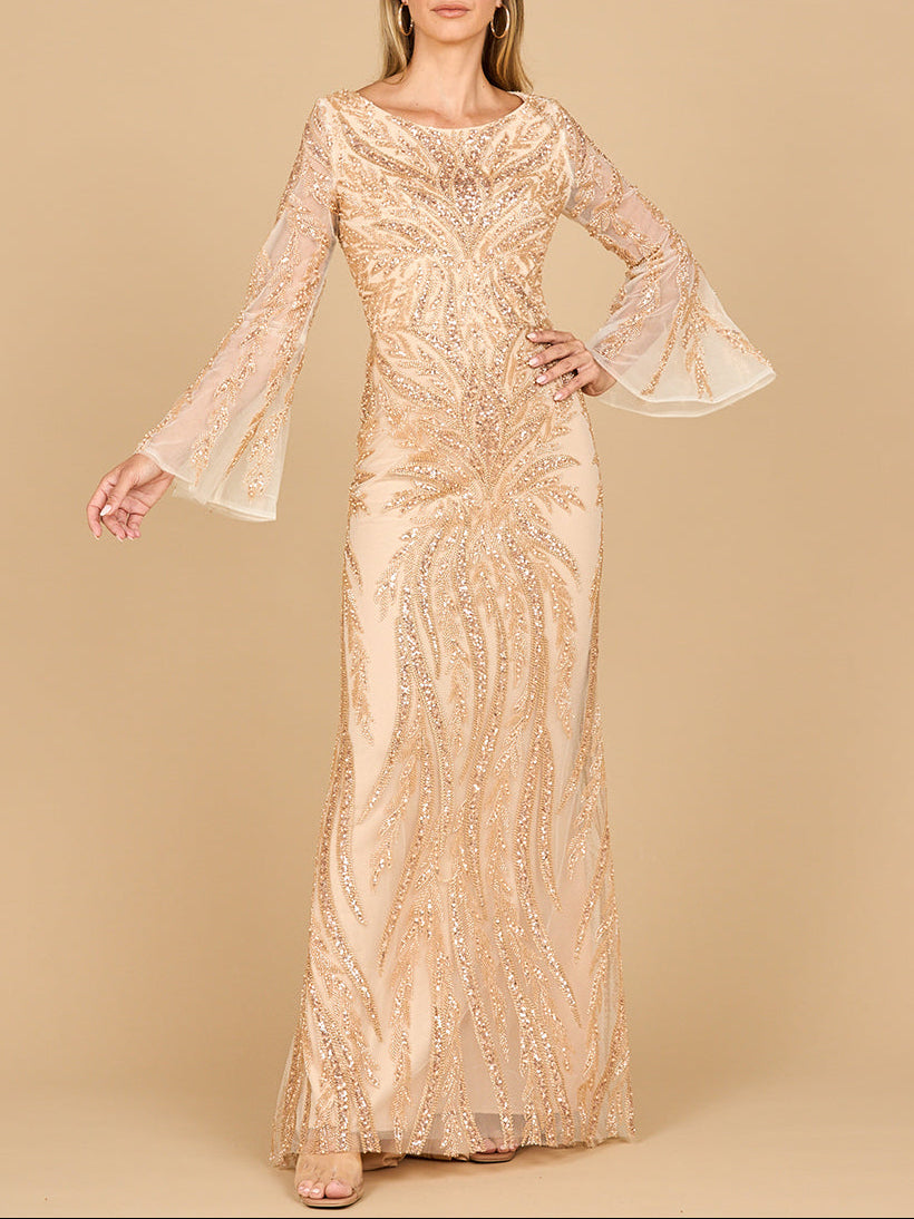 Lara 28887 - High Neck Beaded Dress with Bell Sleeves - Glamourous Grace