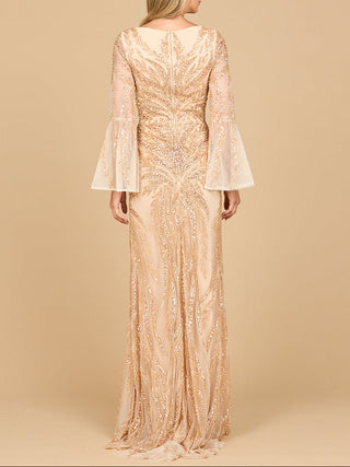 Lara 28887 - High Neck Beaded Dress with Bell Sleeves - Glamourous Grace