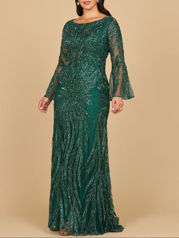 Lara 28887 - High Neck Beaded Dress with Bell Sleeves - Glamourous Grace