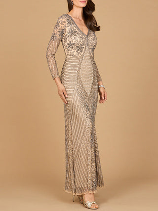 Long Sleeve Beaded Maxi Gown - Glamourous Grace