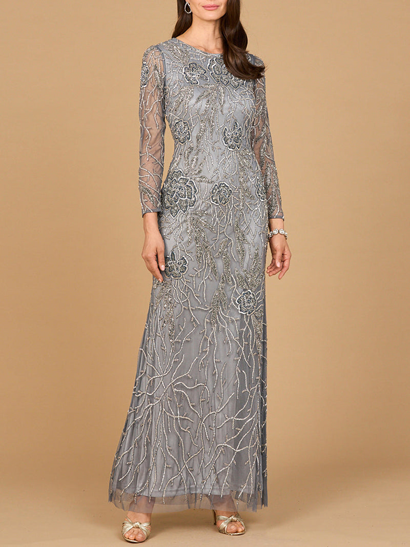High Neck, Long Sleeve Beaded Gown | 28889 - Glamourous Grace