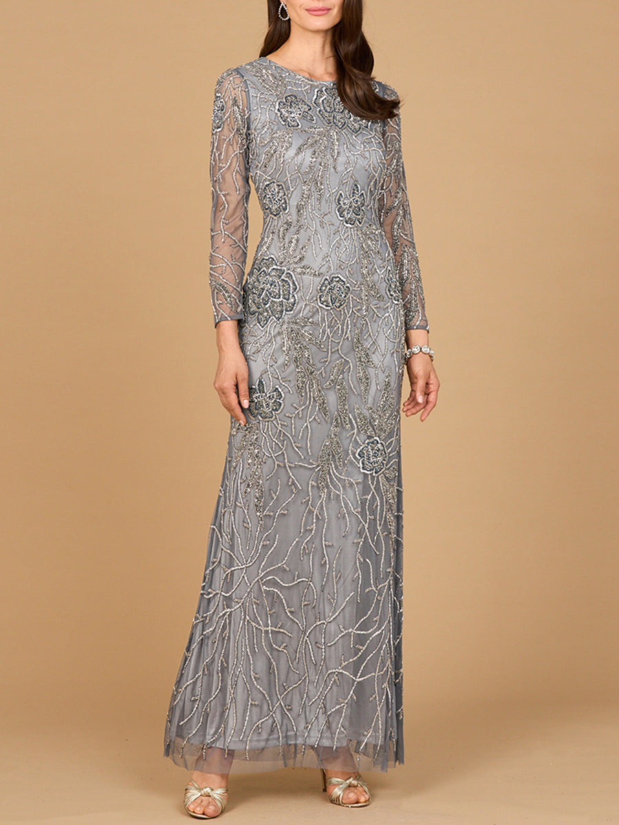 High Neck, Long Sleeve Beaded Gown | 28889 - Glamourous Grace