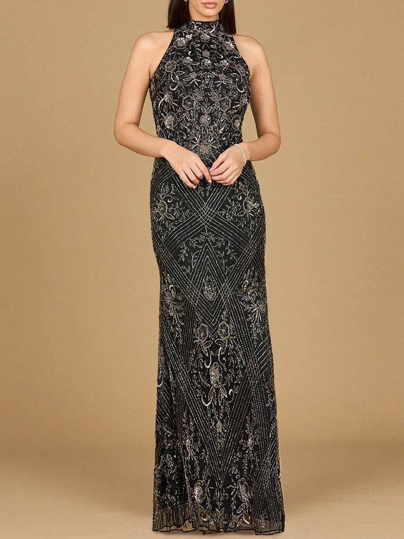 Halter Neck Beaded Dress - Glamourous Grace