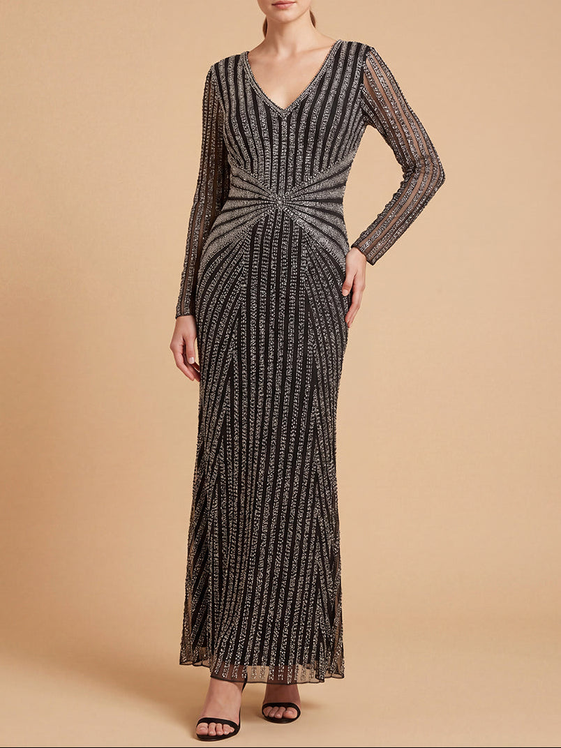 Lara 28892 - Long Sleeve Beaded Gown - Glamourous Grace
