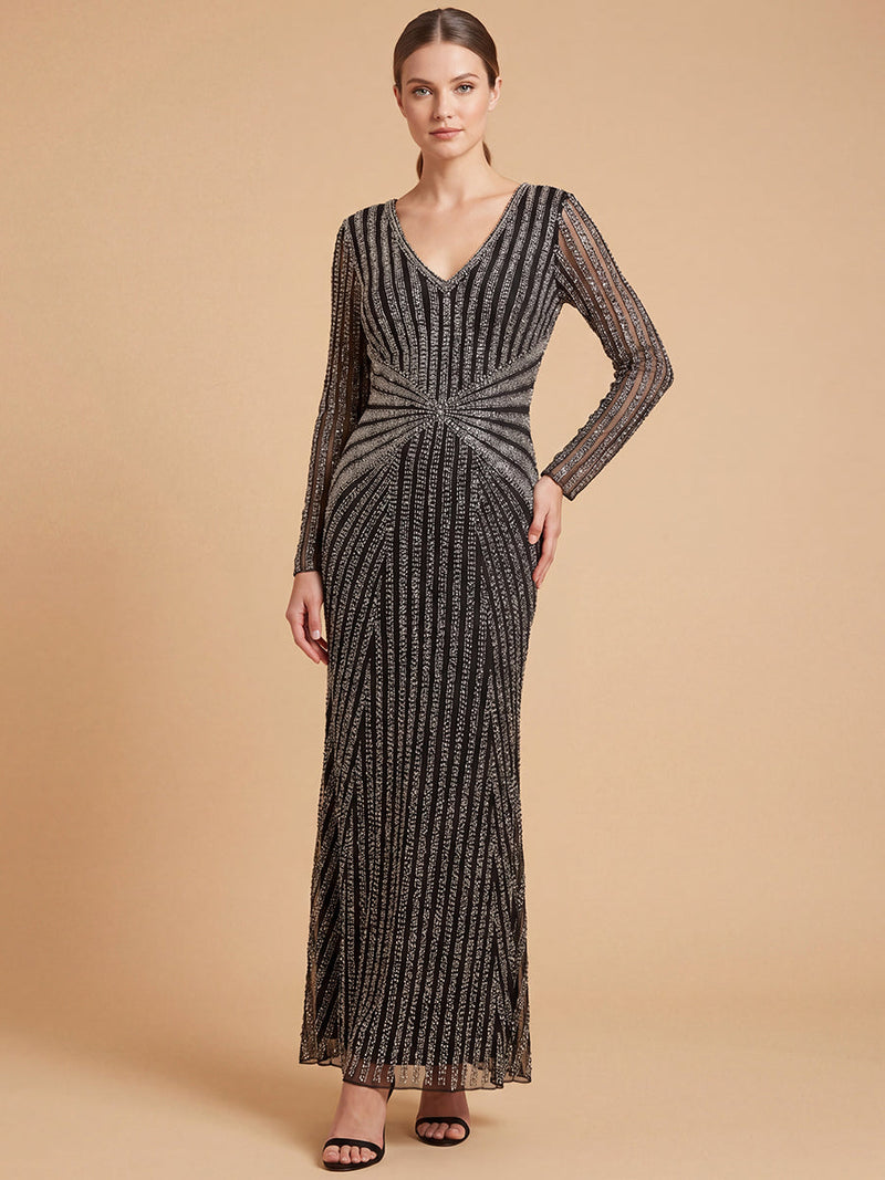 Lara 28892 - Long Sleeve Beaded Gown - Glamourous Grace
