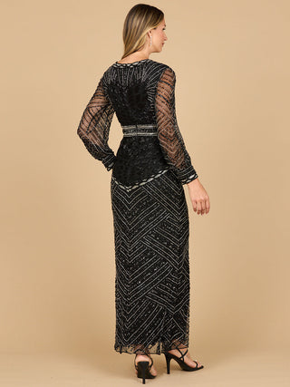 V Neck Beaded Long Sleeve Maxi Dress - Glamourous Grace