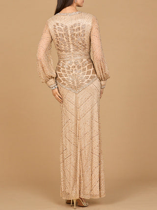 V Neck Beaded Long Sleeve Maxi Dress - Glamourous Grace