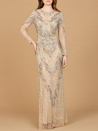 Long Sleeve Beaded Gown - Glamourous Grace