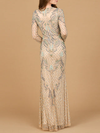 Long Sleeve Beaded Gown - Glamourous Grace