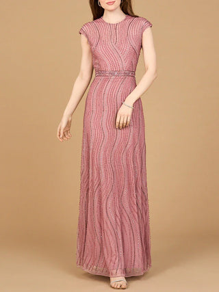 Cap Sleeve, Illusion Neck Beaded Gown - Glamourous Grace