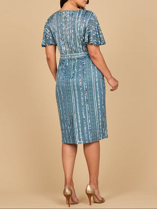 Beaded Midi Dress with Flutter Sleeves - Glamourous Grace