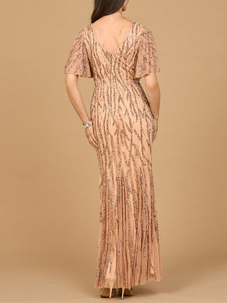 Beaded Gown with Flutter Sleeves - Glamourous Grace