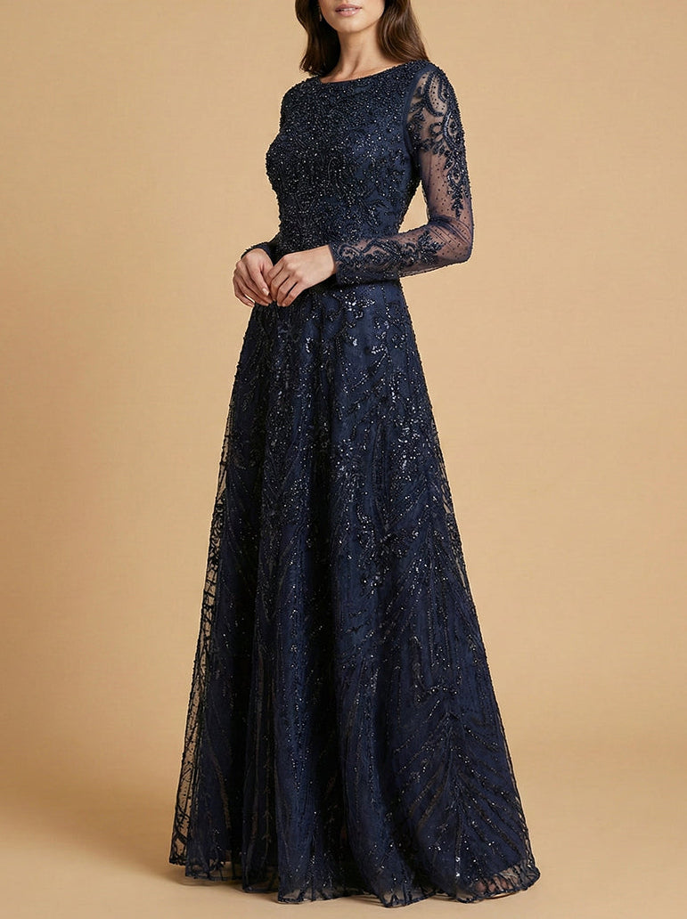 Long Sleeve High Neck Gown | 28904 - Glamourous Grace