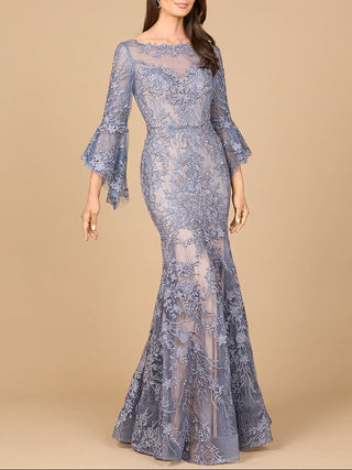 Illusion Neck, Long Bell Sleeve Gown - Glamourous Grace