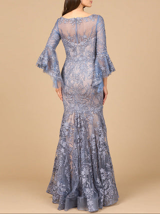 Illusion Neck, Long Bell Sleeve Gown - Glamourous Grace