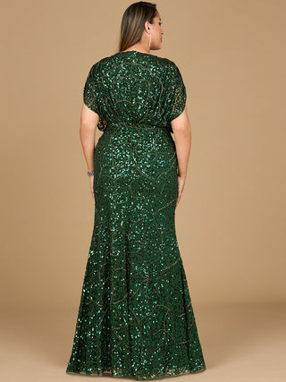 Beaded Gown with Draped Cape Sleeves - Glamourous Grace