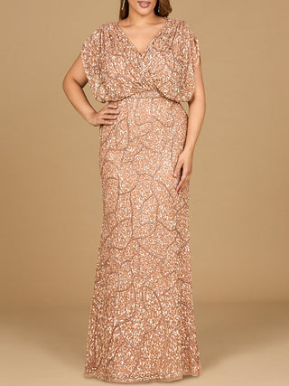 Beaded Gown with Draped Cape Sleeves - Glamourous Grace