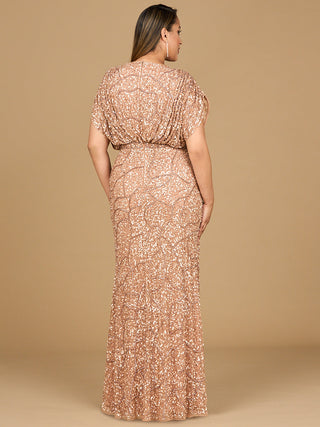 Beaded Gown with Draped Cape Sleeves - Glamourous Grace