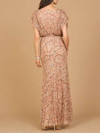 Beaded Gown with Draped Cape Sleeves - Glamourous Grace