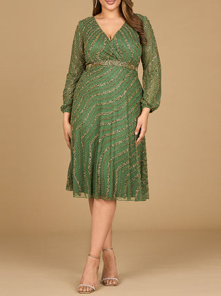 Beaded Midi Dress with Long Sleeves - Glamourous Grace