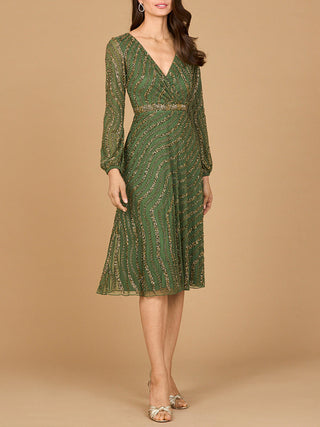 Beaded Midi Dress with Long Sleeves - Glamourous Grace