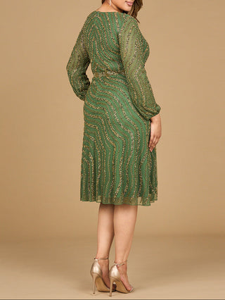 Beaded Midi Dress with Long Sleeves - Glamourous Grace