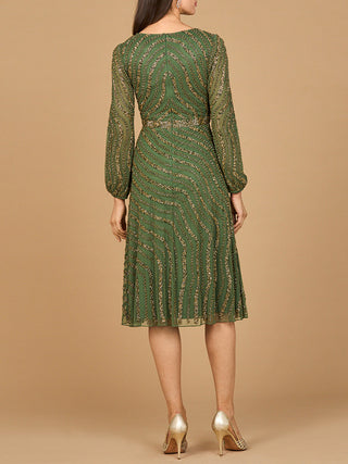 Beaded Midi Dress with Long Sleeves - Glamourous Grace