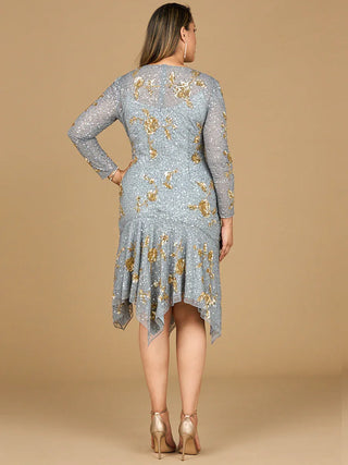 Beaded Midi Dress with Asymmetrical Hem - Glamourous Grace