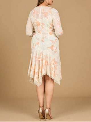 Beaded Midi Dress with Asymmetrical Hem - Glamourous Grace