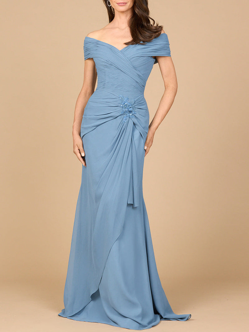 Off Shoulder Elegant Chiffon Gown - Glamourous Grace