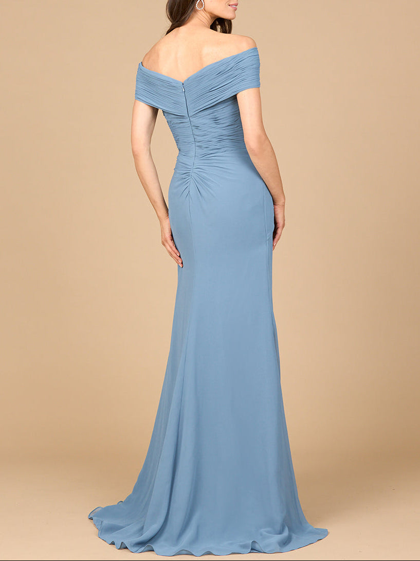 Off Shoulder Elegant Chiffon Gown - Glamourous Grace