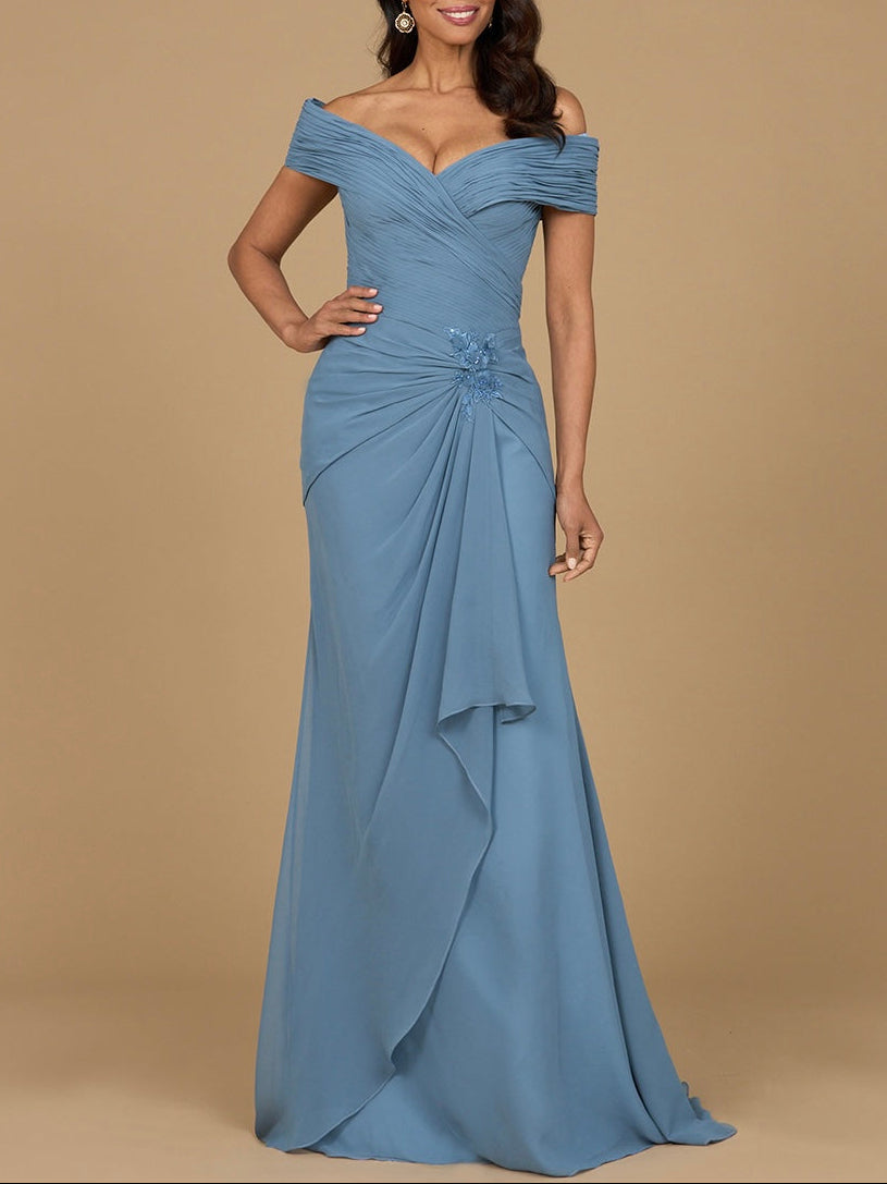 Off Shoulder Elegant Chiffon Gown - Glamourous Grace