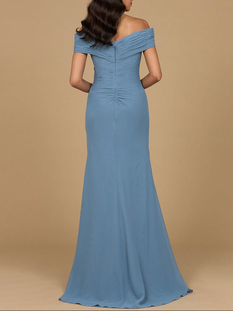 Off Shoulder Elegant Chiffon Gown - Glamourous Grace