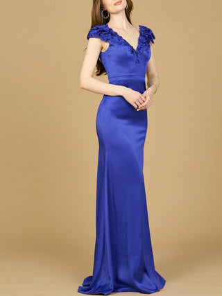 V-Neck, Satin Backed Crepe Gown - Glamourous Grace