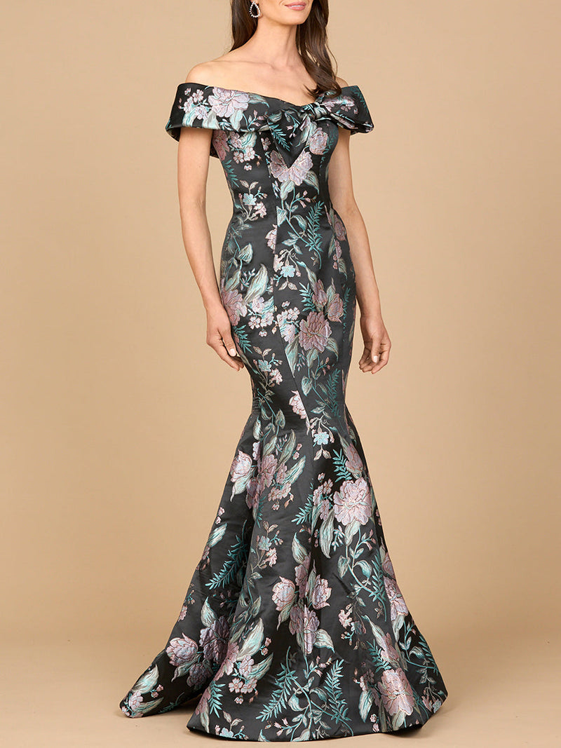 Fitted, Mermaid Brocade Gown - Glamourous Grace