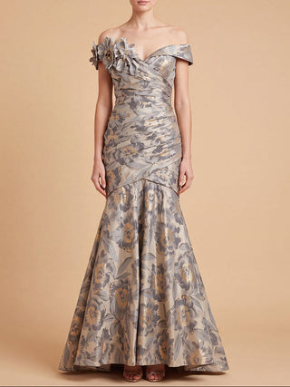 Off Shoulder Brocade Mermaid Gown - Glamourous Grace