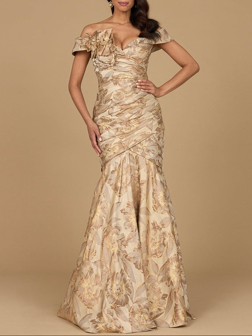 Off Shoulder Brocade Mermaid Gown - Glamourous Grace