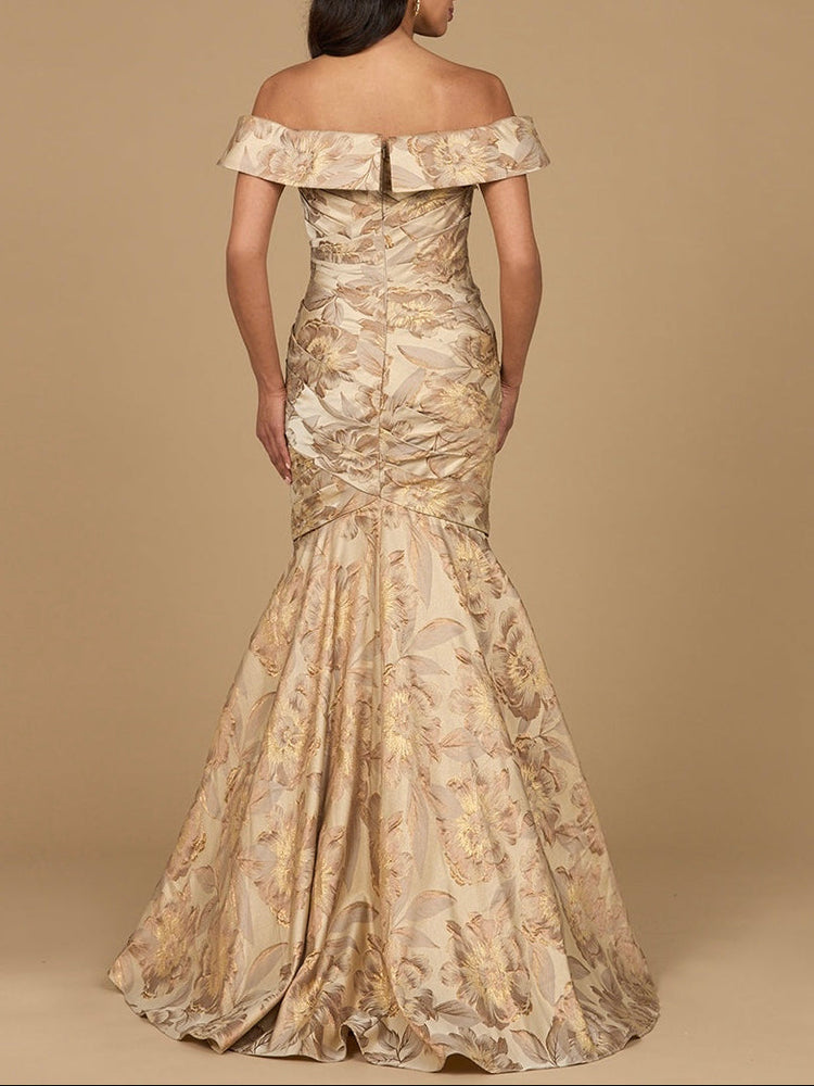 Off Shoulder Brocade Mermaid Gown - Glamourous Grace