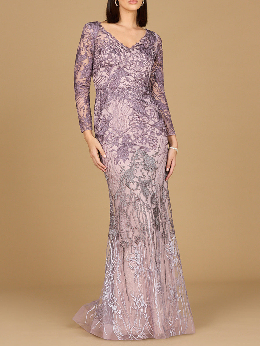 Long Sleeve V-Neck Mermaid Gown - Glamourous Grace