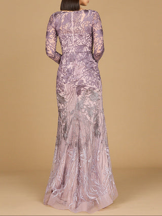 Long Sleeve V-Neck Mermaid Gown - Glamourous Grace