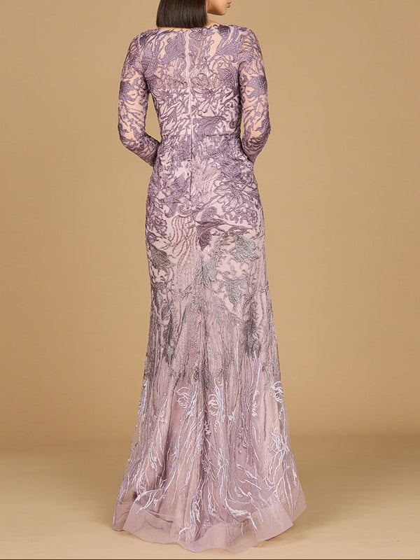 Long Sleeve V-Neck Mermaid Gown - Glamourous Grace
