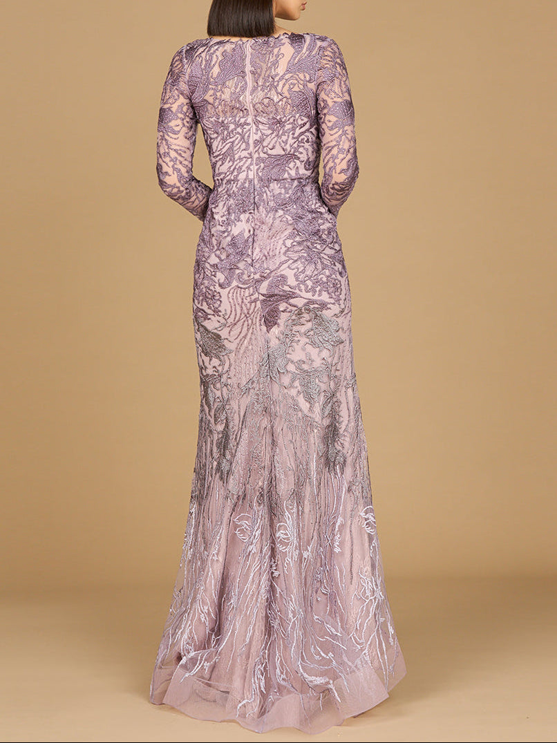 Long Sleeve V-Neck Mermaid Gown - Glamourous Grace