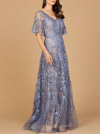 Elegant Cape Sleeve A-line Gown - Glamourous Grace