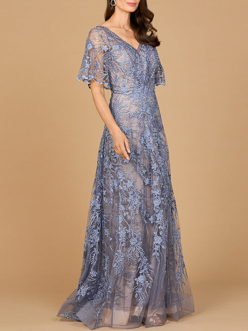 Elegant Cape Sleeve A-line Gown - Glamourous Grace