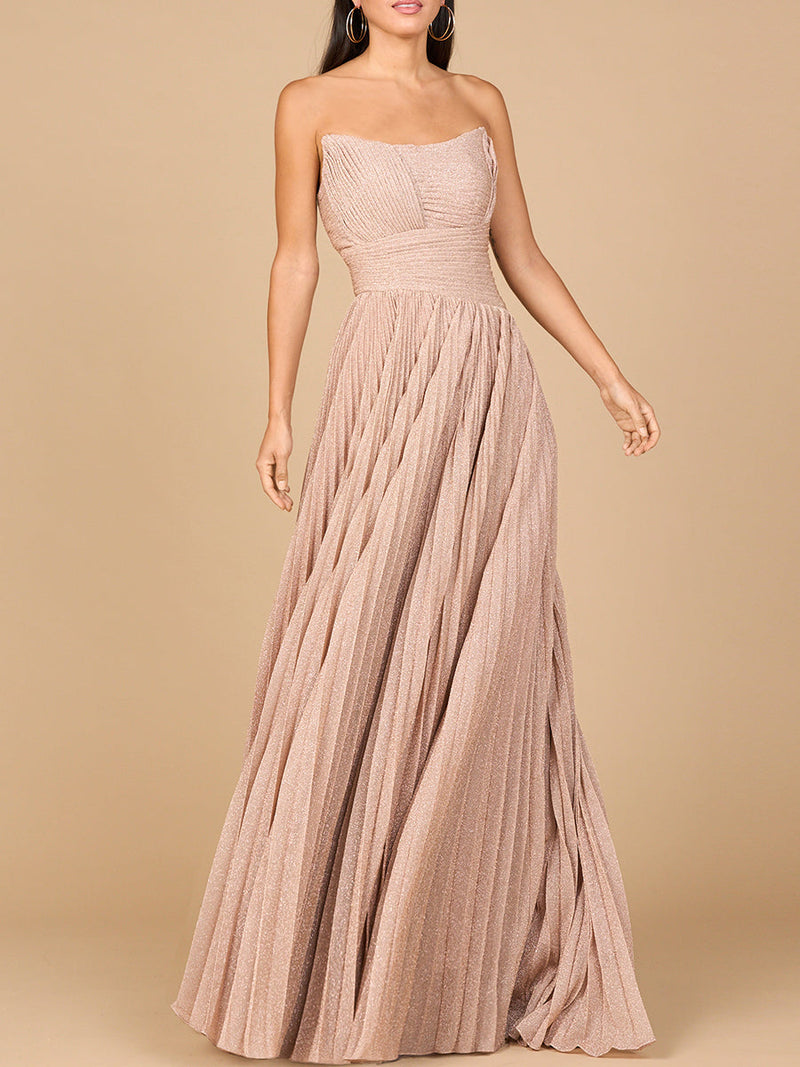 Flowing Pleated, Strapless Dress - Glamourous Grace