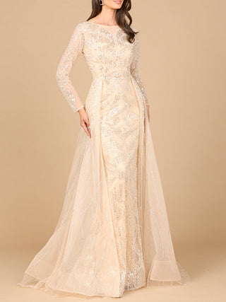 Long Sleeve Gown with Overskirt & High Neck - Glamourous Grace