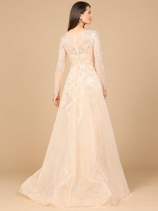 Long Sleeve Gown with Overskirt & High Neck - Glamourous Grace