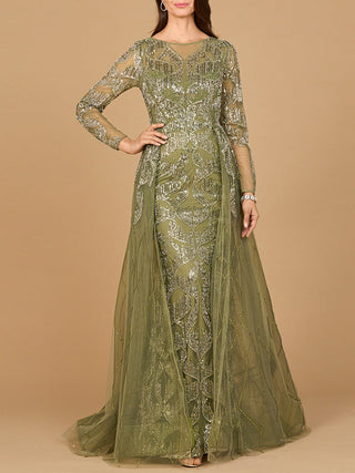 Long Sleeve Gown with Overskirt & High Neck - Glamourous Grace